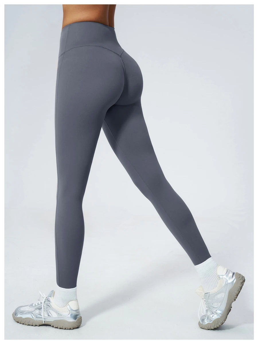 Women's peach butt lifting leggings with contour seam design-misty blue