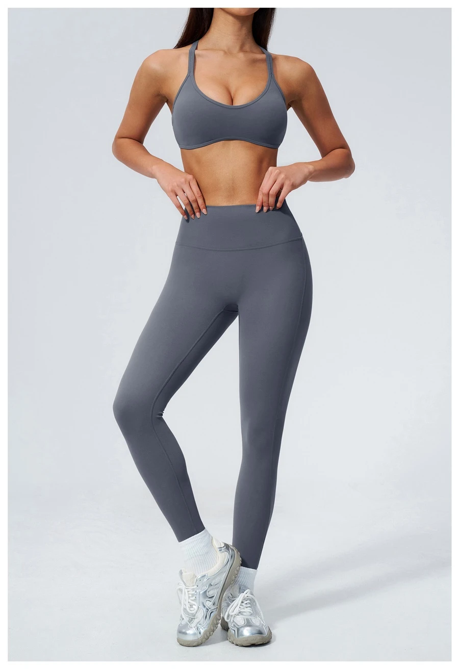 Women's high waist peach butt workout leggings with sculpting fit for yoga and running-misty blue