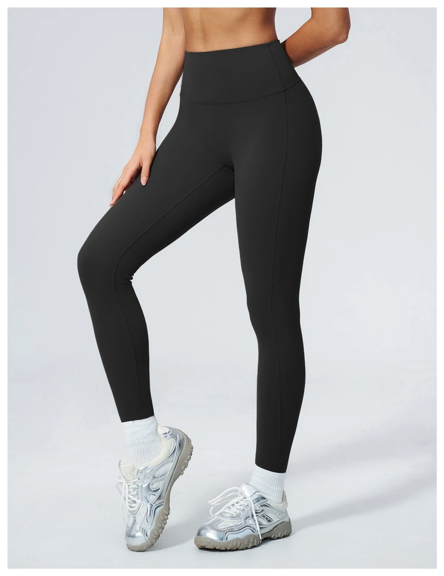 side view for Women's high waist peach butt workout leggings with sculpting fit for yoga and running-black