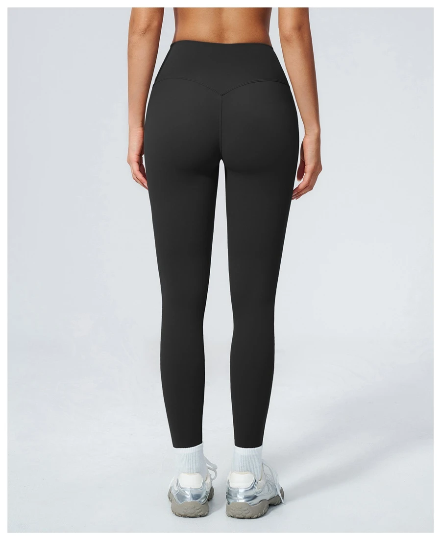 Women's peach butt lifting leggings with contour seam design-black