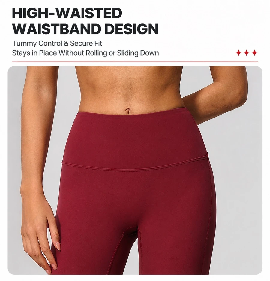 High waist tummy control leggings with double layer waistband for women