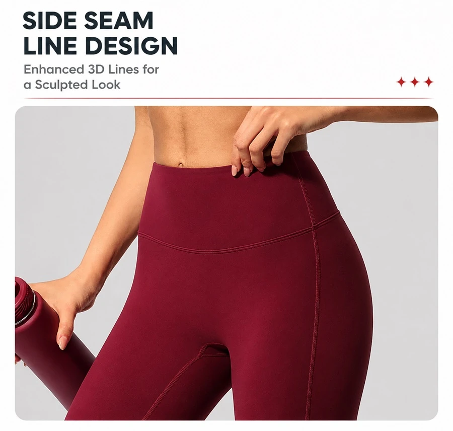 High waist tummy control leggings with double layer waistband for women-side view