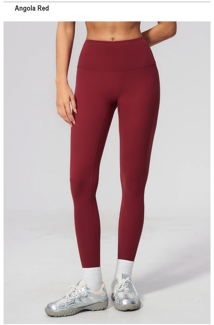 High waist tummy control leggings with double layer waistband for women-angola red