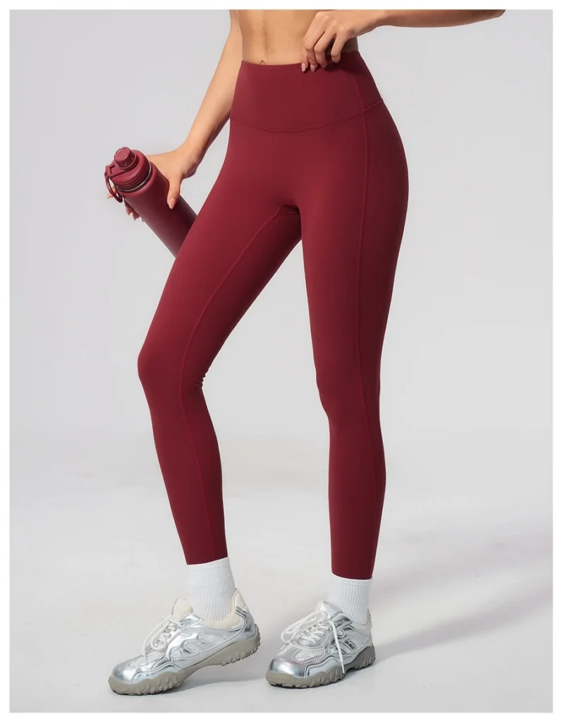 side view for Women's high waist peach butt workout leggings with sculpting fit for yoga and running-red