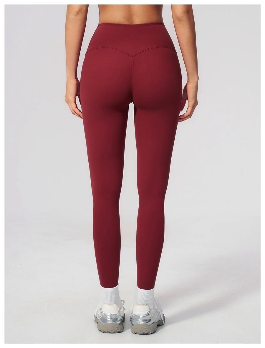 Women's peach butt lifting leggings with contour seam design-red