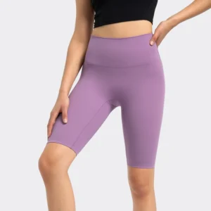 Print Logo High Waist Workout Yoga Mid-thigh Bike Shorts with Hidden Pocket
