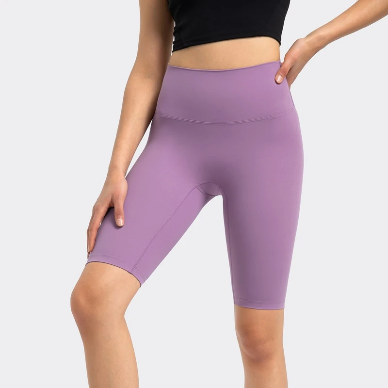 Print Logo High Waist Workout Yoga Mid-thigh Bike Shorts with Hidden Pocket