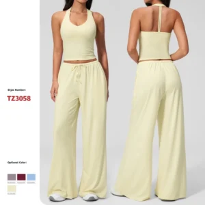 Women’s Brushed Yoga Set with Backless Tank Top & Wide Leg Pants