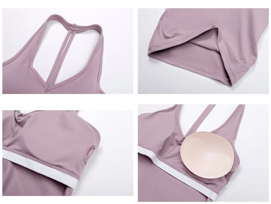Women’s brushed yoga set with backless halter tank top and wide leg pants for yoga, running, and fitness-actual close up
