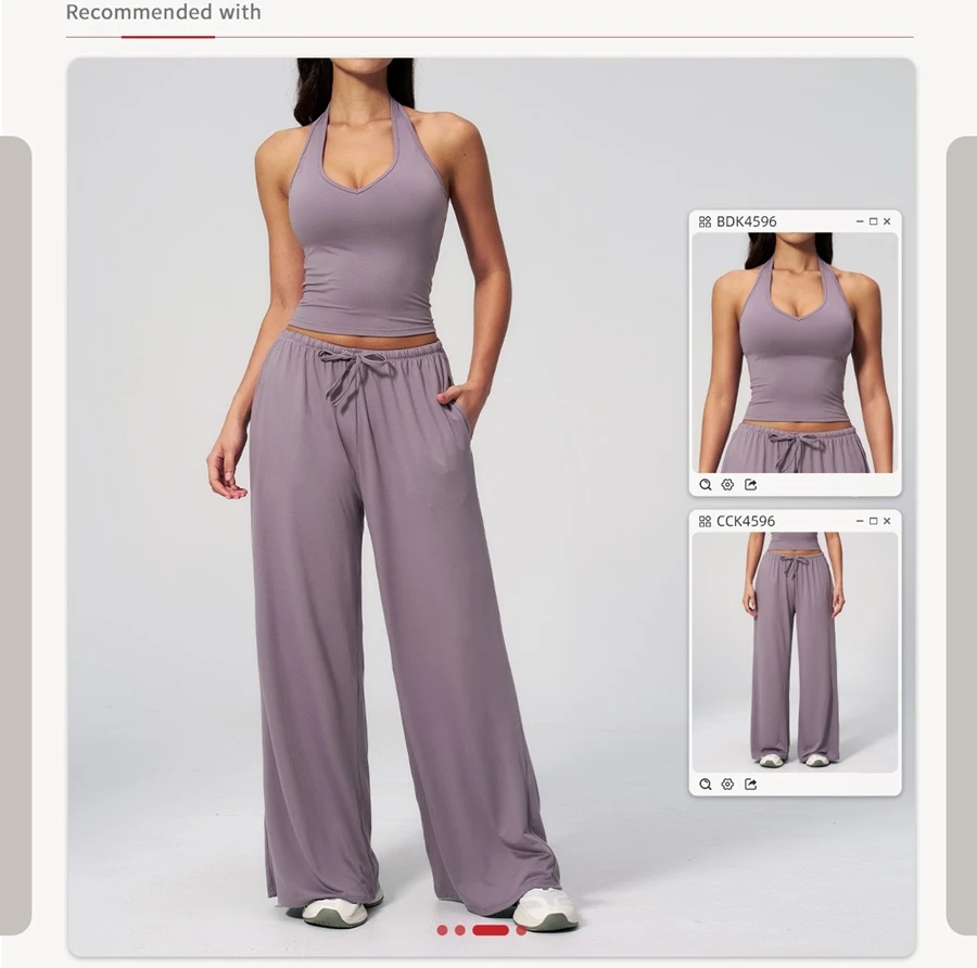 Women’s brushed yoga set with backless halter tank top and wide leg pants for yoga, running, and fitness-macthing set