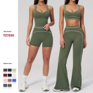 Women wearing color-block brushed yoga set