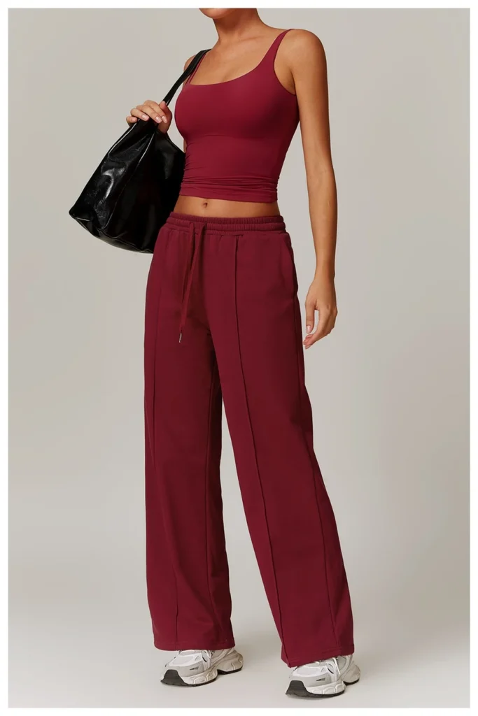 Women’s U-back quick-dry yoga tank top – square neck front view with sculpted open back, fitted tummy-control hem, in brushed nylon-spandex fabric-cherry red side view