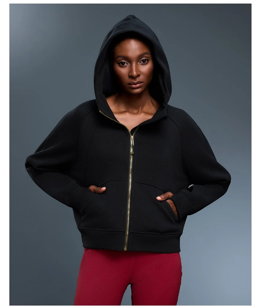 Women's zip up sweatshirt jacket with large front pockets-black