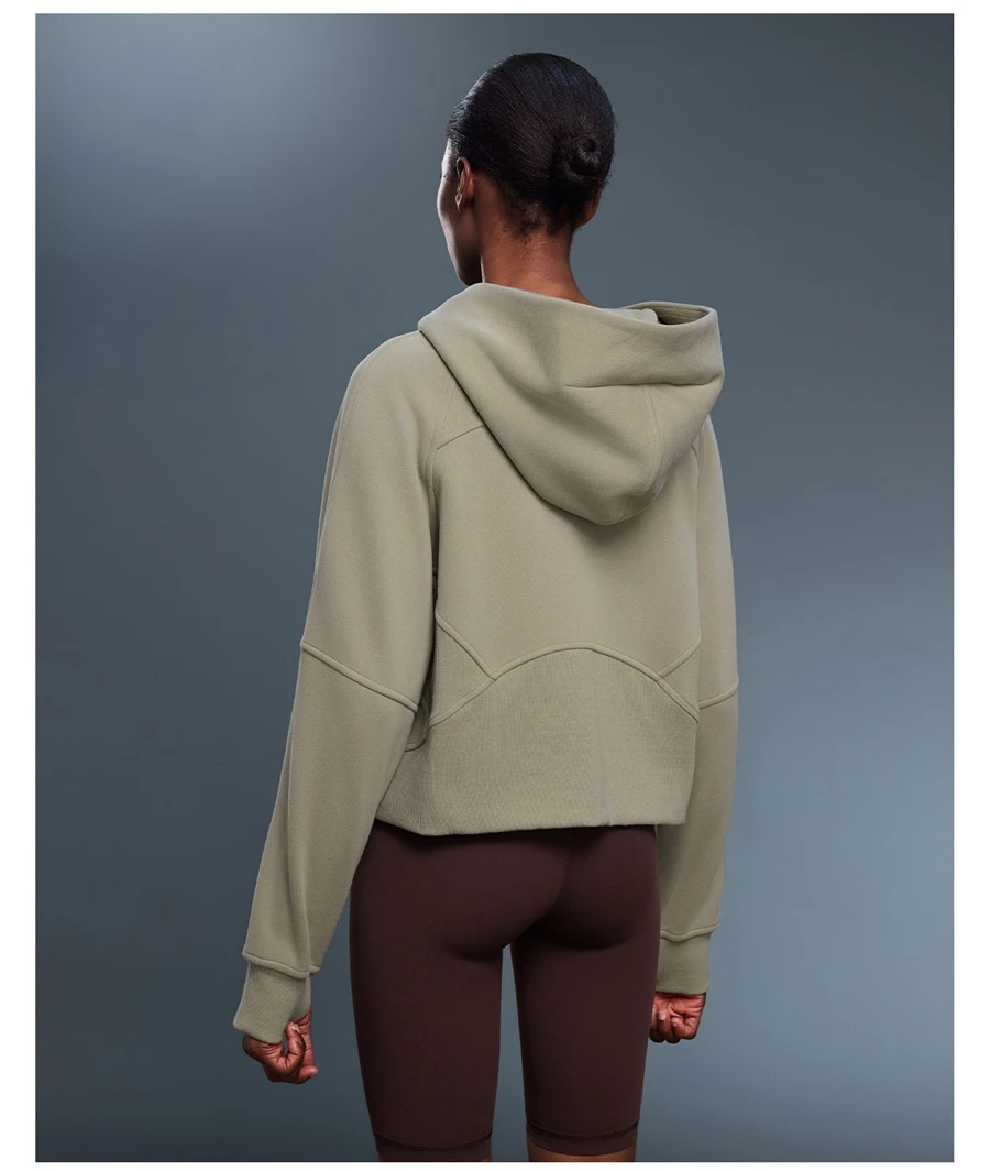 Women's warm fleece hoodie jacket with thick inner lining
