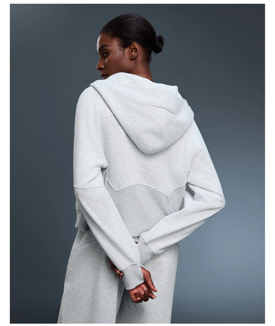 Women's warm fleece hoodie jacket with thick inner lining-cold grey
