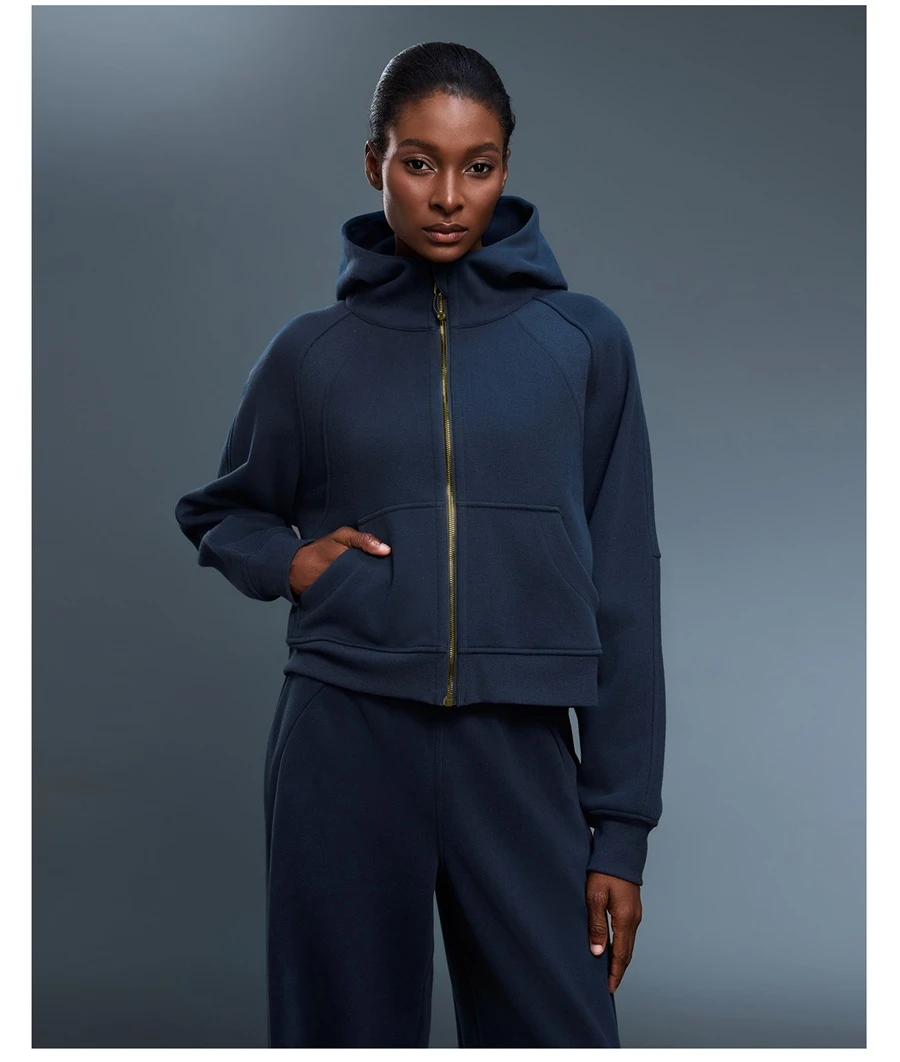 Women's warm fleece hoodie jacket with thick inner lining