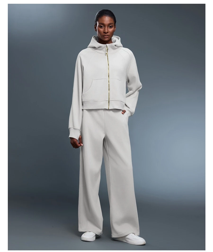 Casual winter hoodie jacket with detachable zipper pull design-bone white