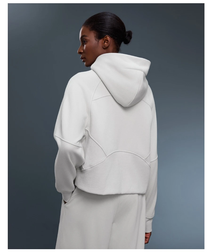 Casual winter hoodie jacket with detachable zipper pull design-bone white
