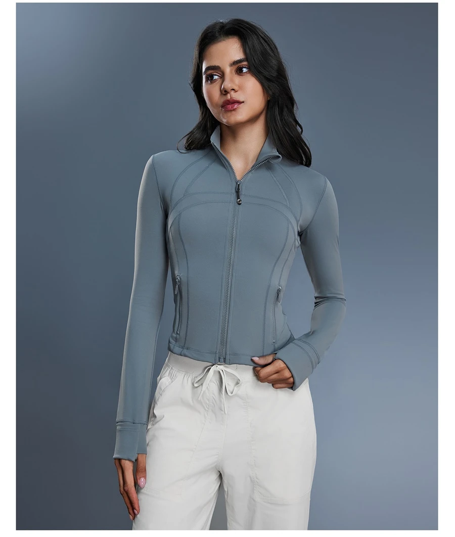 Slim fit women's yoga jacket with waist shaping panel design