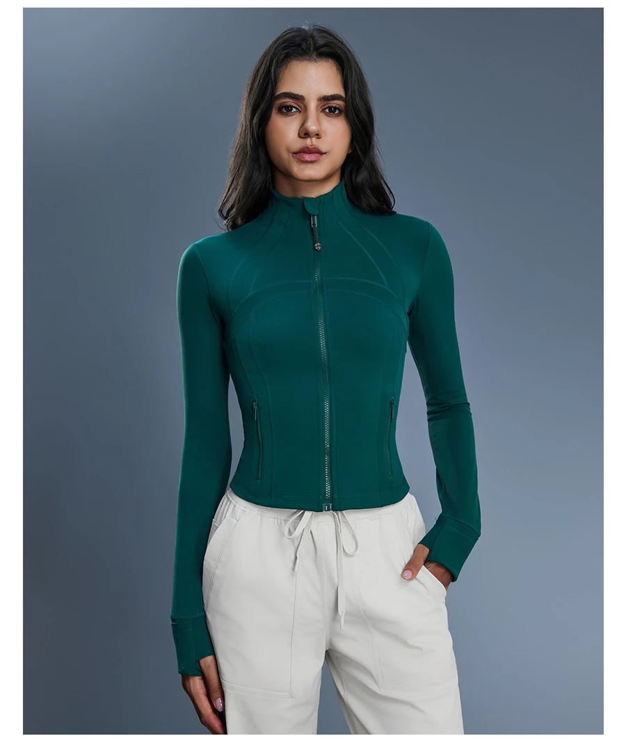 Slim fit women's yoga jacket with waist shaping panel design
