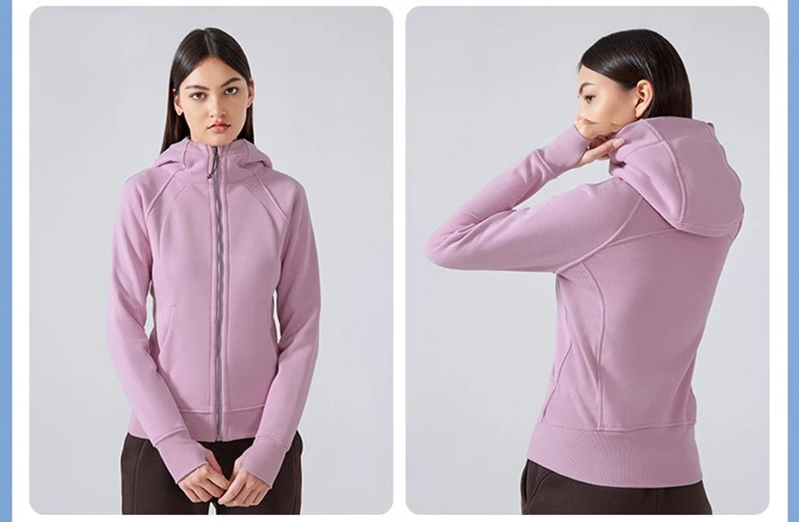 Warm women's zip-up activewear jacket with thick fleece lining