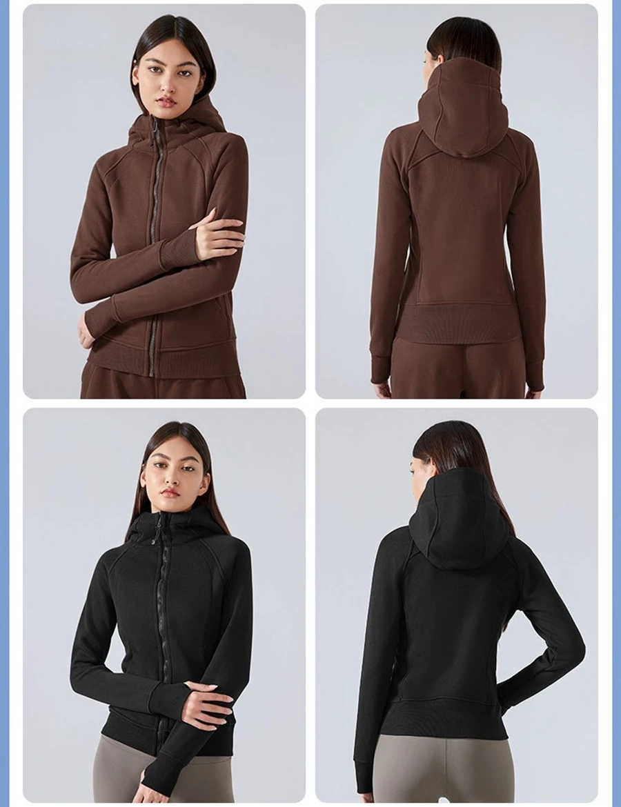 Warm women's zip-up activewear jacket with thick fleece lining