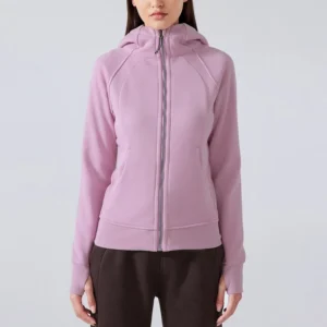 Women's fleece zip-up hoodie jacket for outdoor workouts and winter wear