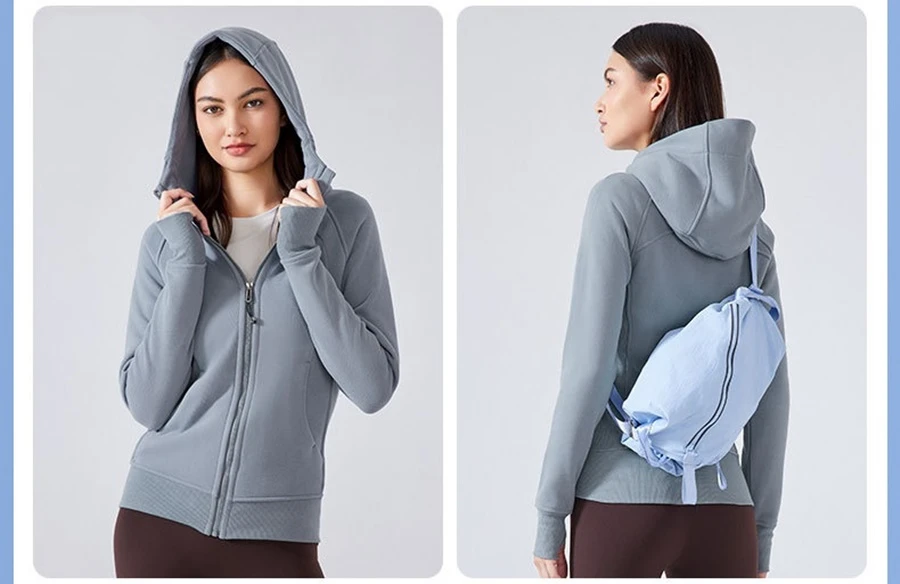 Women's thick fleece hoodie jacket with wind-protective hood