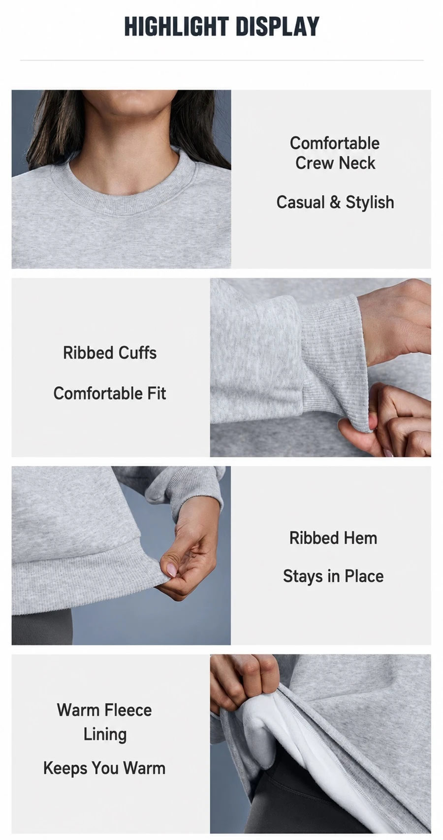 Women's oversized fleece crewneck sweatshirt for winter casual wear-features