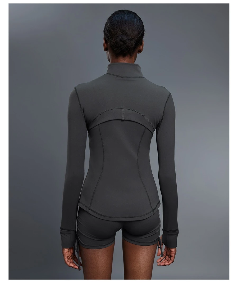 Women's running jacket made from four way stretch nylon spandex fabric-gray
