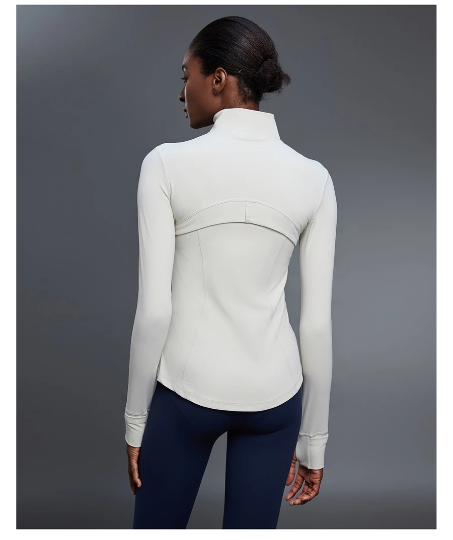 Women's running jacket made from four way stretch nylon spandex fabric-white
