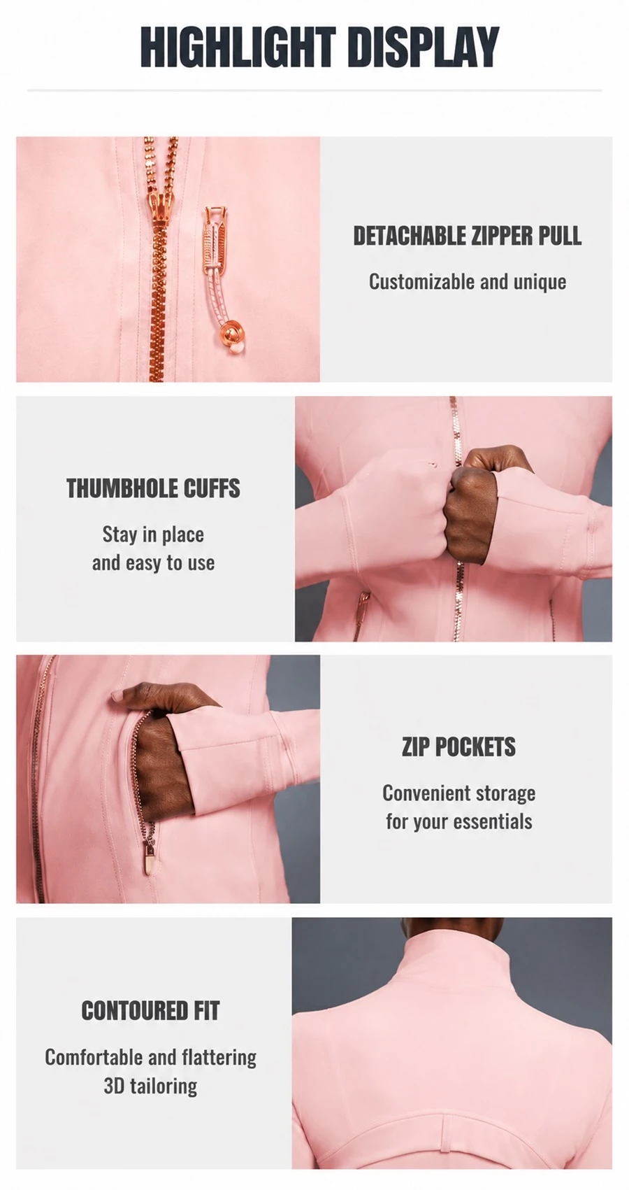 Women's slim fit yoga jacket with long sleeves for running and outdoor training-key features
