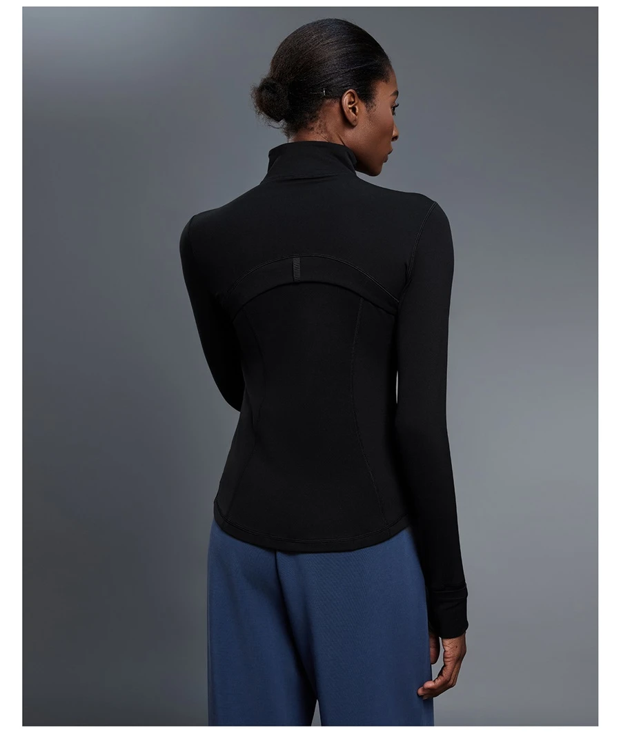 Women's running jacket made from four way stretch nylon spandex fabric-black