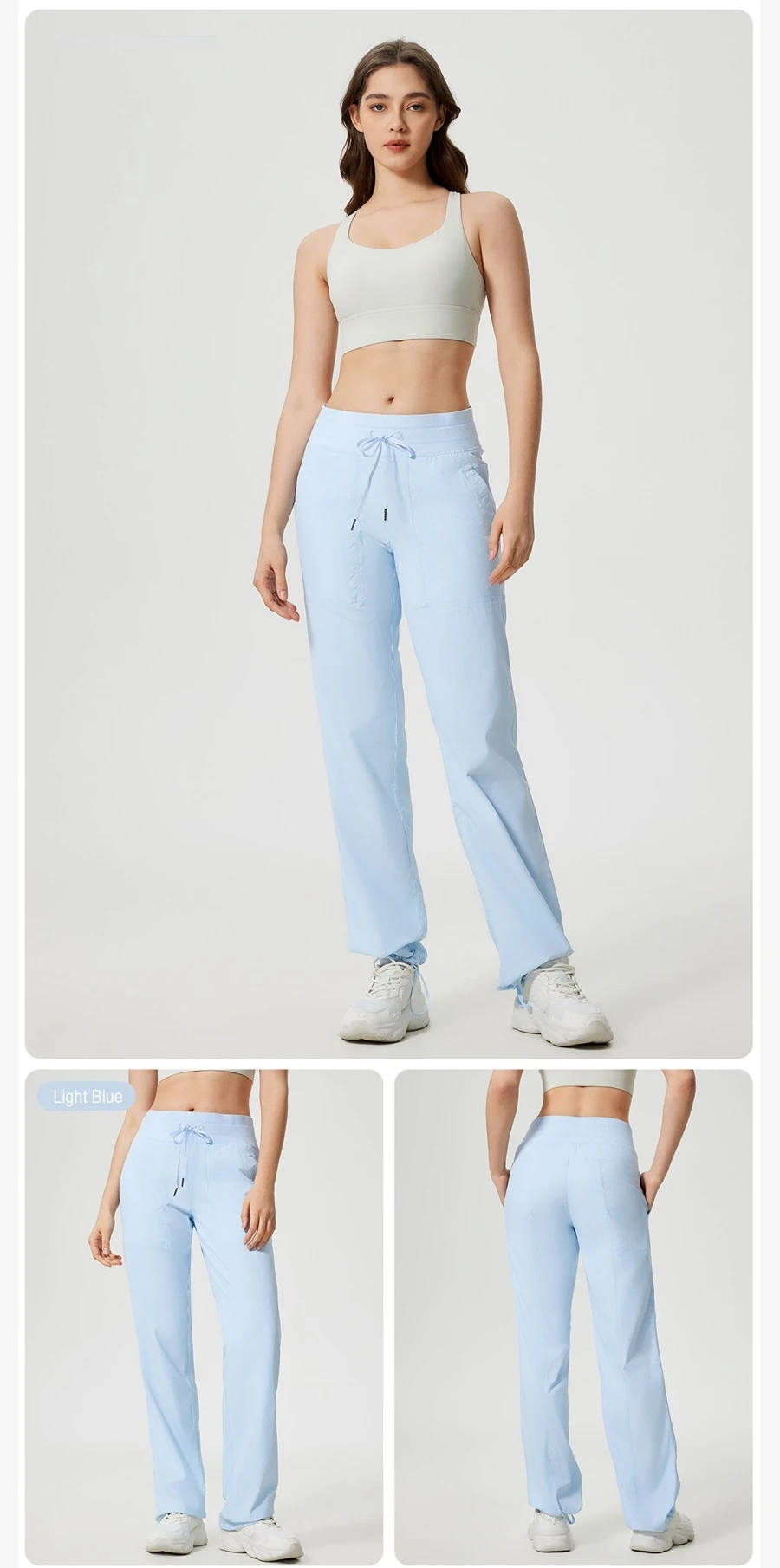 Women's casual workout pants with angled side pockets-blue