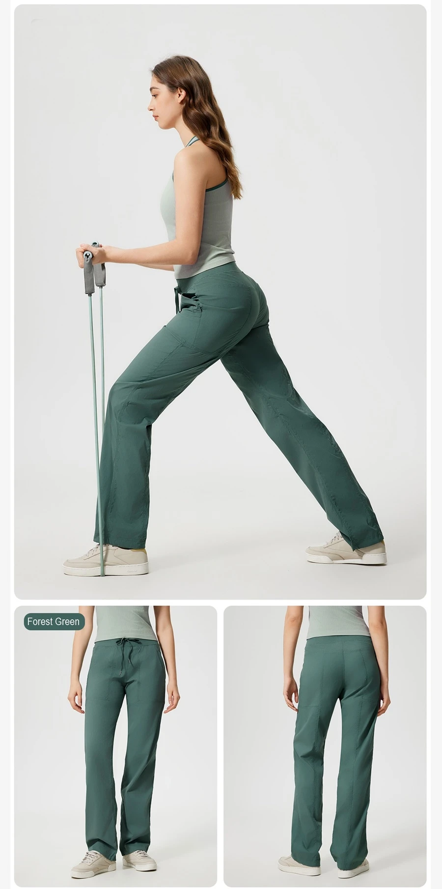 Women's quick dry stretch pants with adjustable drawstring leg openings