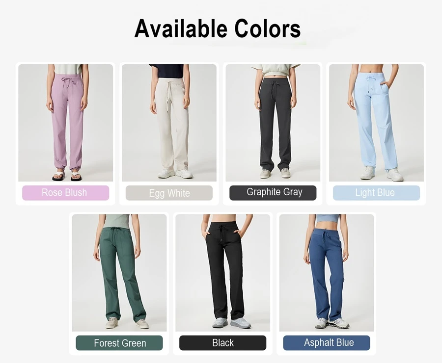 Women's wide leg workout pants with adjustable drawstring hem-available colors