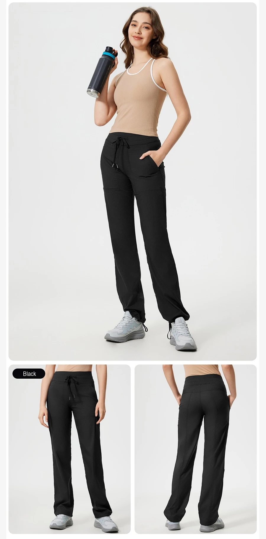Women's quick dry stretch pants with adjustable drawstring leg openings