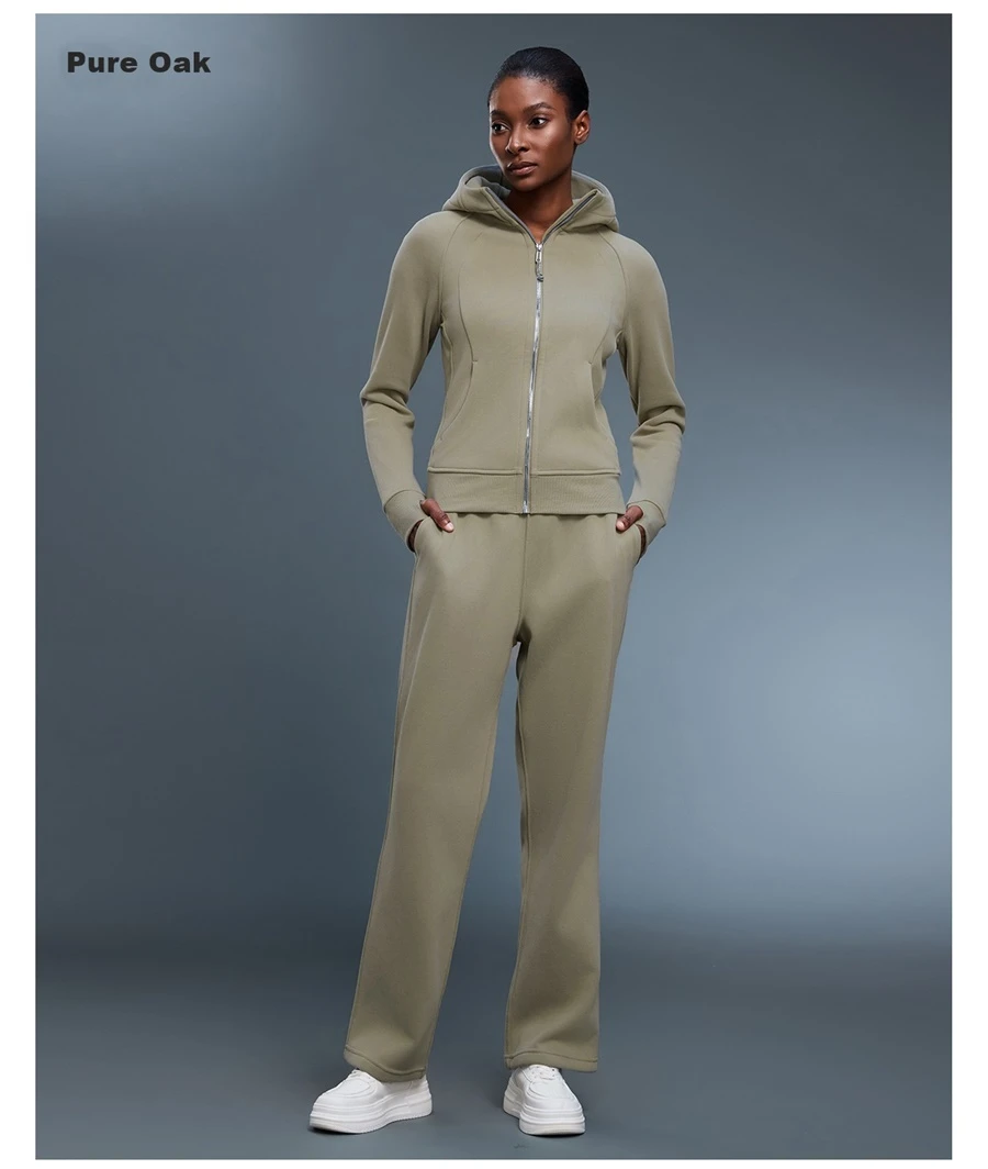 Women's warm fleece workout jacket with structured collar and slim fit-pure oak