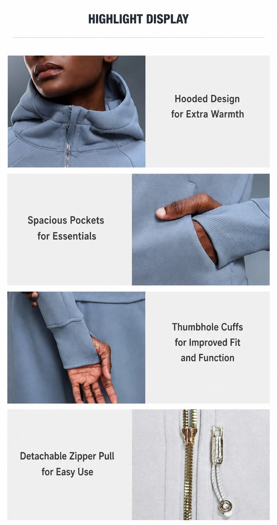 Women's slim fit fleece zip up yoga jacket for winter workouts-features