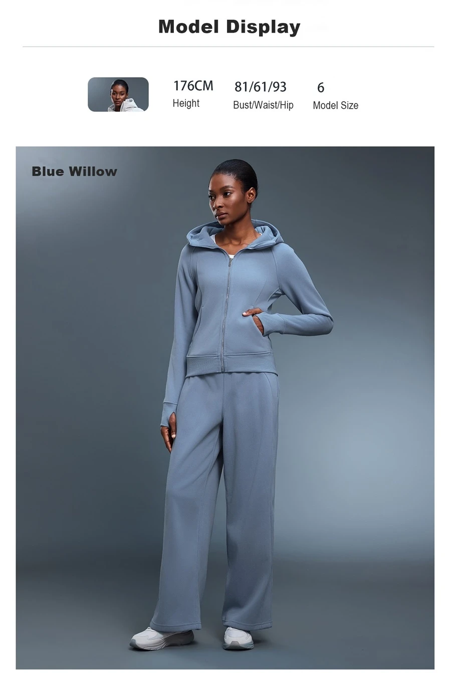 Women's warm fleece workout jacket with structured collar and slim fit-blue willow