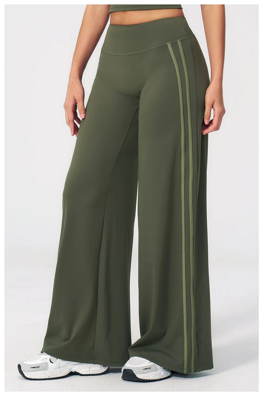 Side View for Women's High Waist Flare Yoga Pants- Moss Green Color