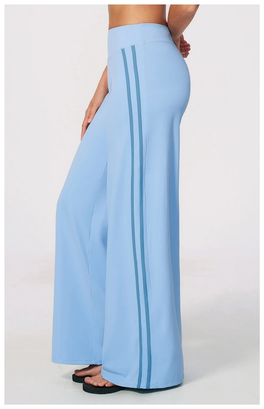 Side View for Women's High Waist Flare Yoga Pants- Light Blue Color