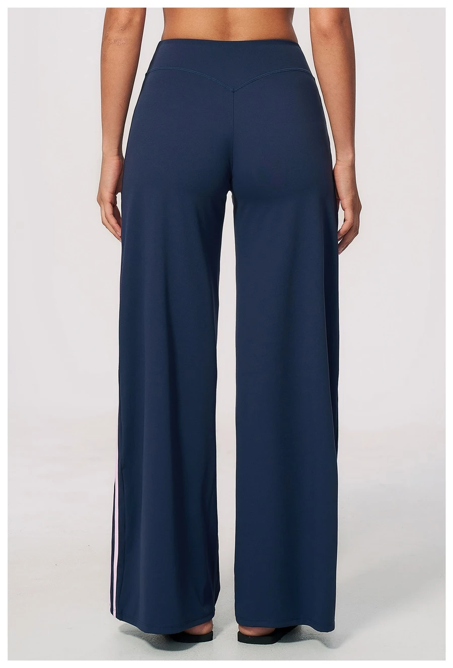 Back View for Women's High Waist Flare Yoga Pants- Navy+Pink Stripe Color