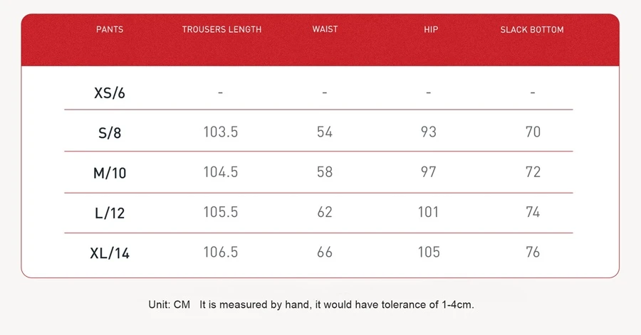 size chart for Women's High Waist Flare Yoga Pants