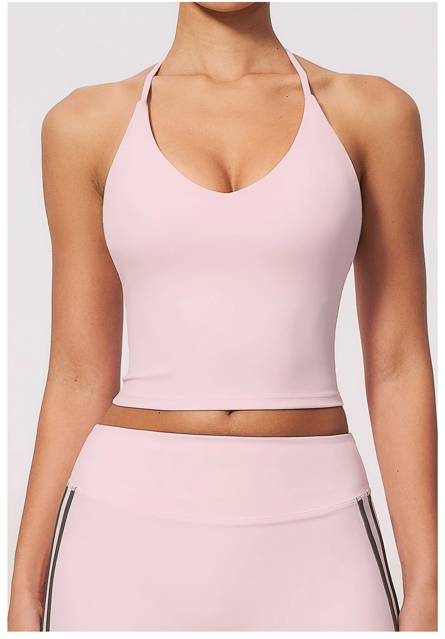 Front View for Women's Y-back yoga tank top with four-way stretch fabric-Pink