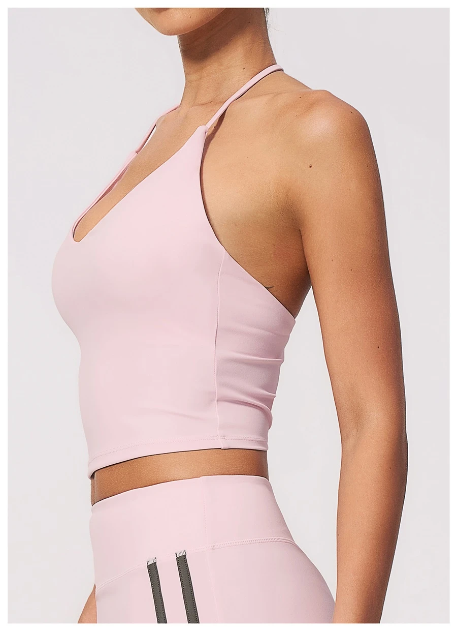 Side View for Women's Y-back yoga tank top with four-way stretch fabric-Pink