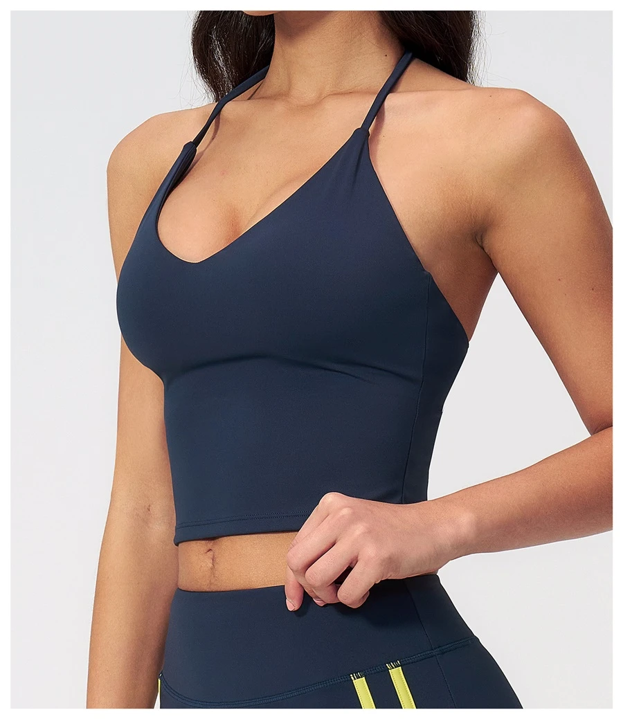 Side View for Women's padded open-back workout tank top for yoga and Pilates