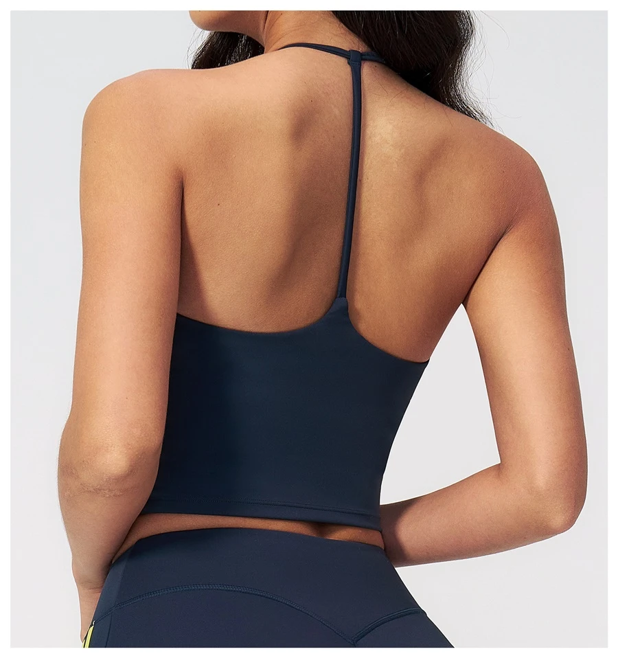 Back View for Women's padded open-back workout tank top for yoga and Pilates