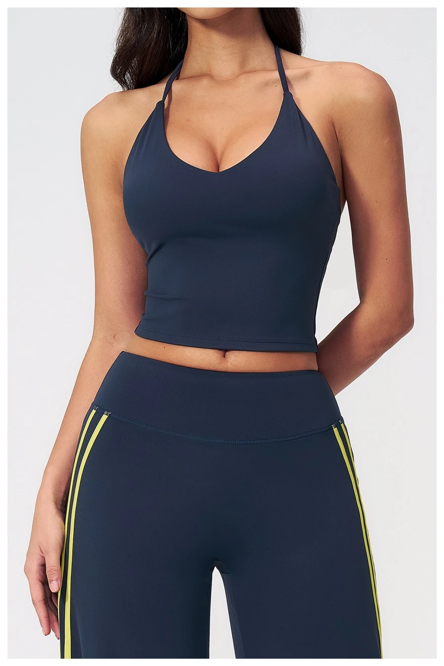 Front View for Women's padded open-back workout tank top for yoga and Pilates