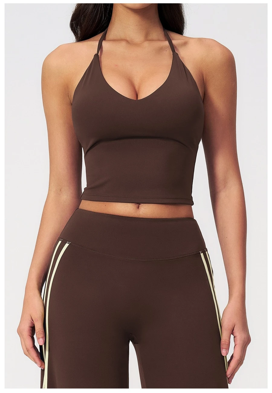 Front View for Women's Yoga Tank Top with Removable Pads-Coffee